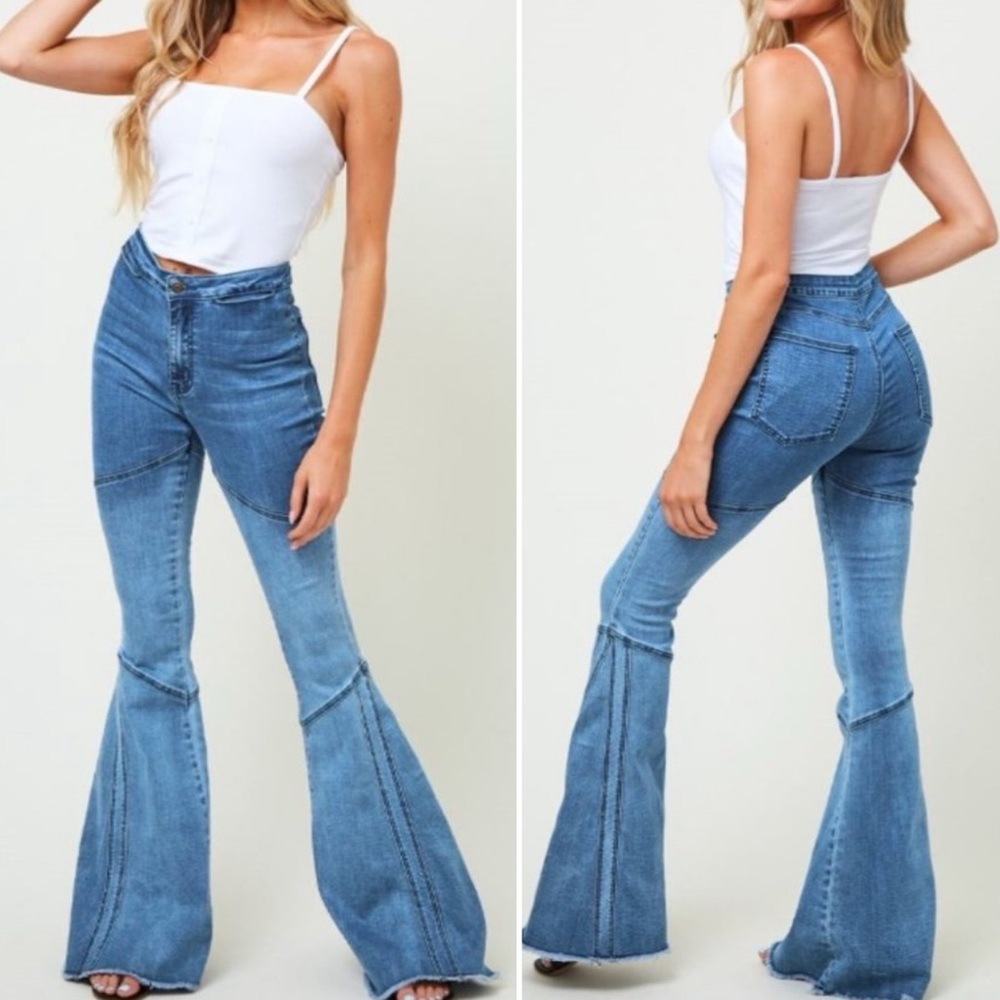 Saints & Hearts Ombre Panel Super Flare High Rise Jeans Women's Size Small